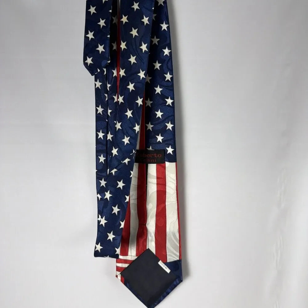 American Flag 250 USA Eagle Stars Stripes Patriotic Neck Tie Roberto Cellini